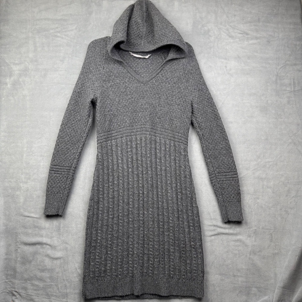 Gray Hooded Cable-Knit Sweater Dress - Brand